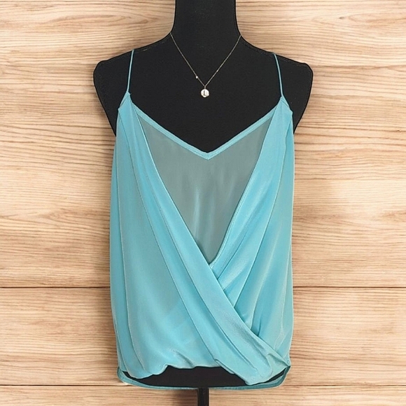Trina Turk 100% Silk Faux Wrap Camisole Tank Tiffany Blue S - Picture 1 of 13